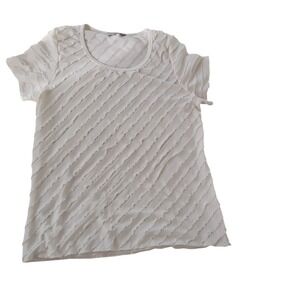 Only 9 White Textured Ruffle Tiered Crew Neck Top Medium Short Sleeve Coquette